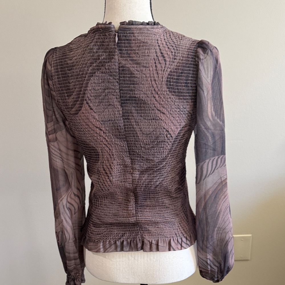 TRUTH by Republic brown with sheer sleeves and ruffles. Size is Small - Picture 5 of 6